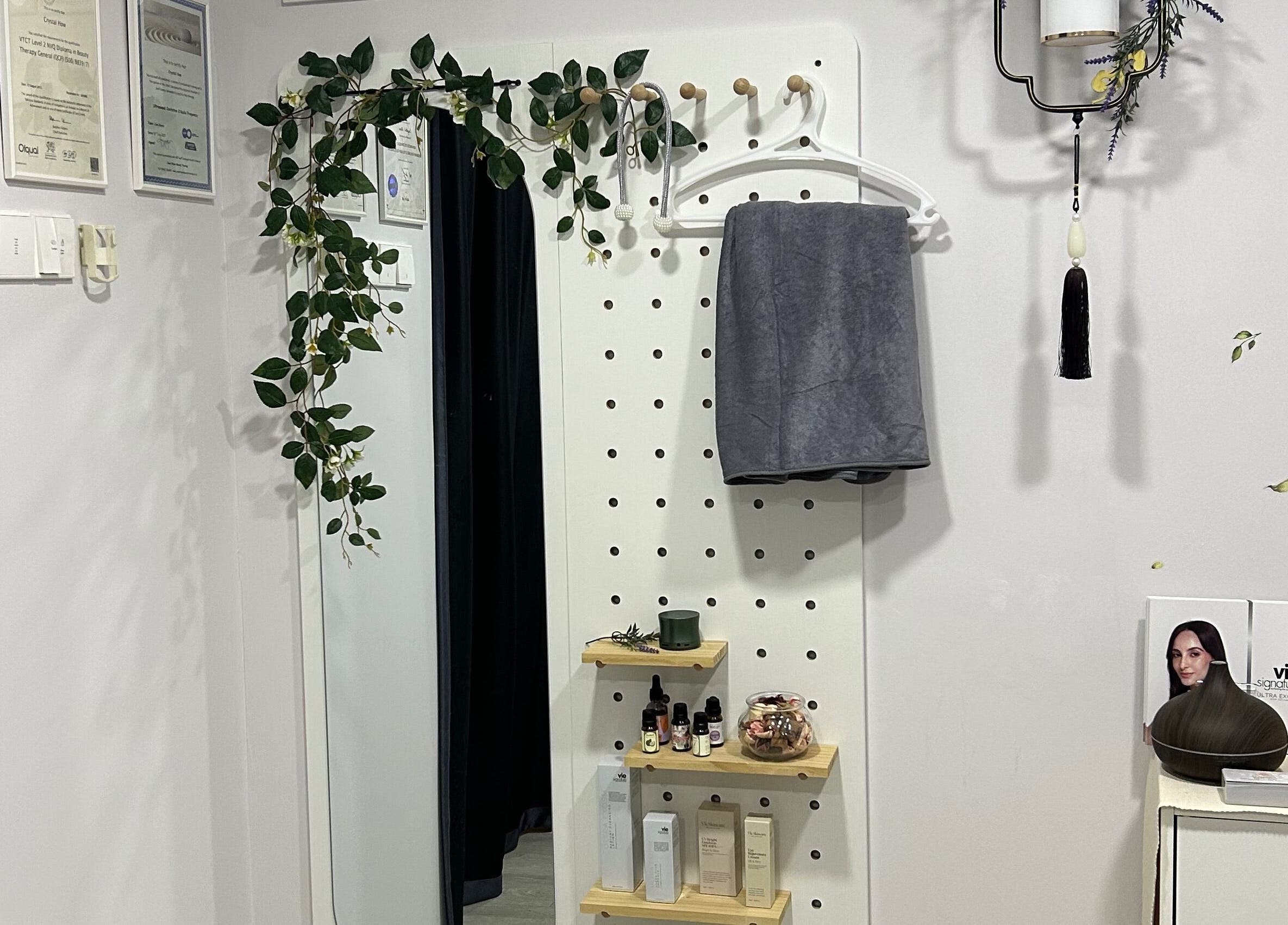 Classique de Naturell Beaute Empire's stylish wall decor with products and greenery, Petaling Jaya, Selangor, MY.