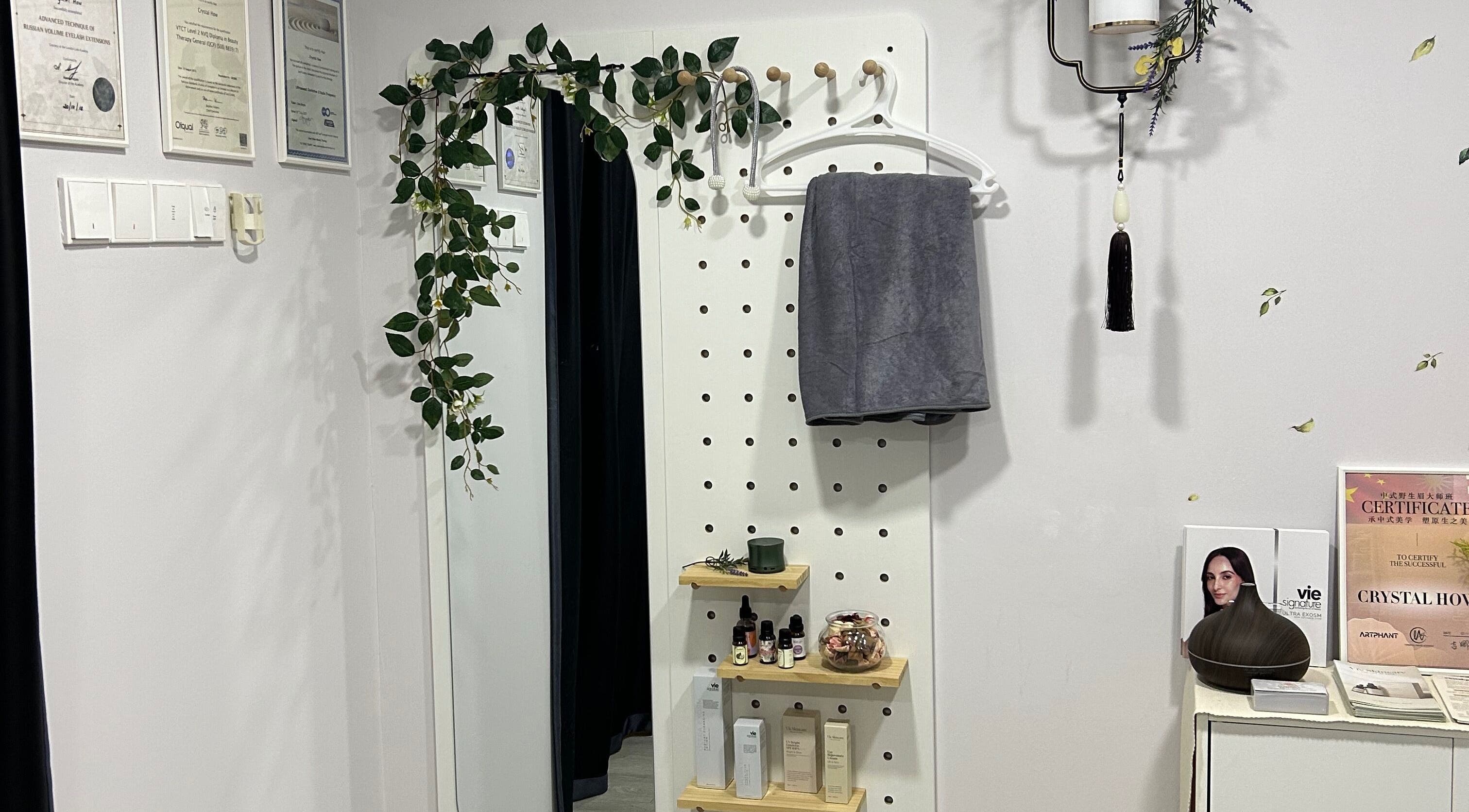 Classique de Naturell Beaute Empire's stylish wall decor with products and greenery, Petaling Jaya, Selangor, MY.