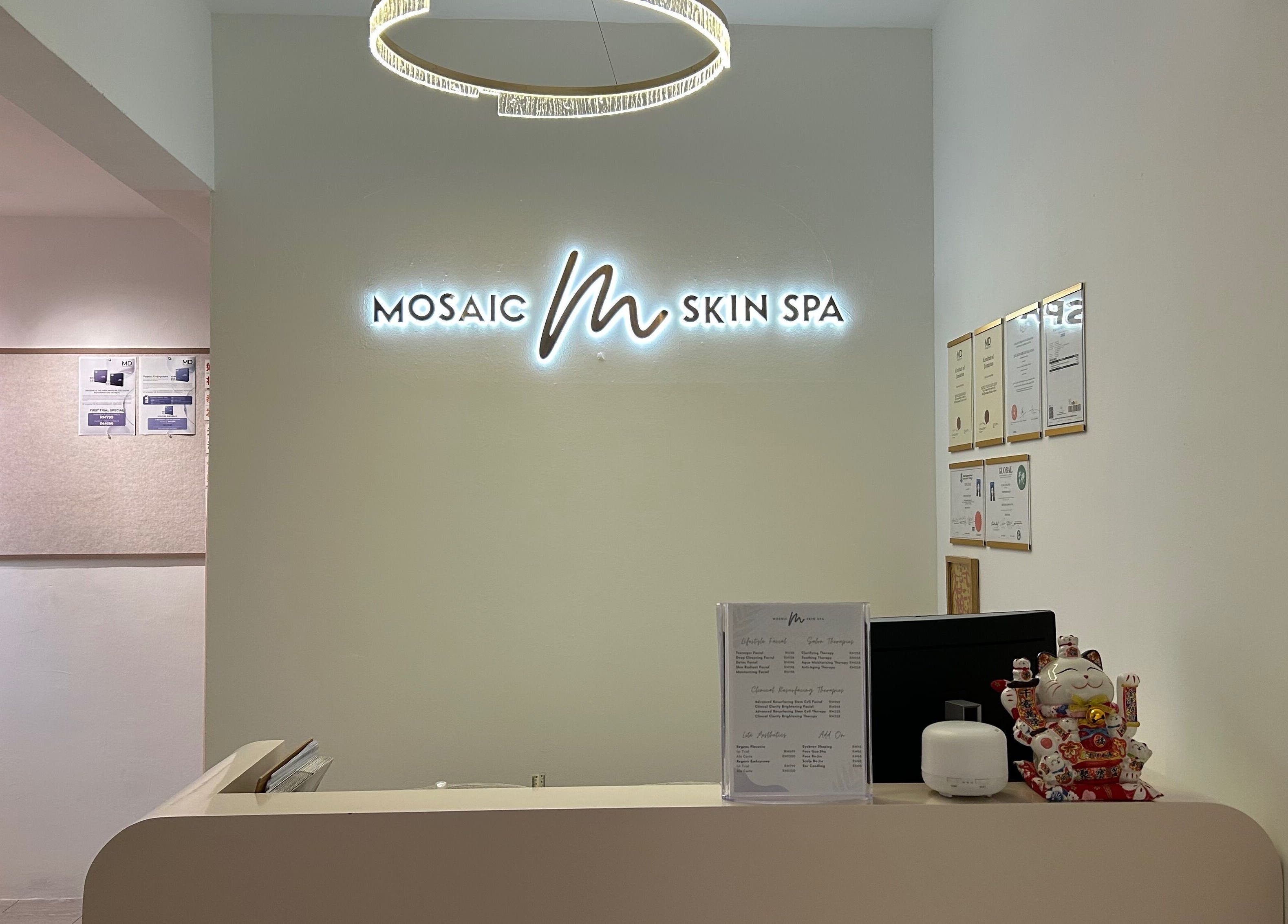 Reception area of Classique de Naturell Beaute Empire, Petaling Jaya, Selangor, MY with spa menu display.