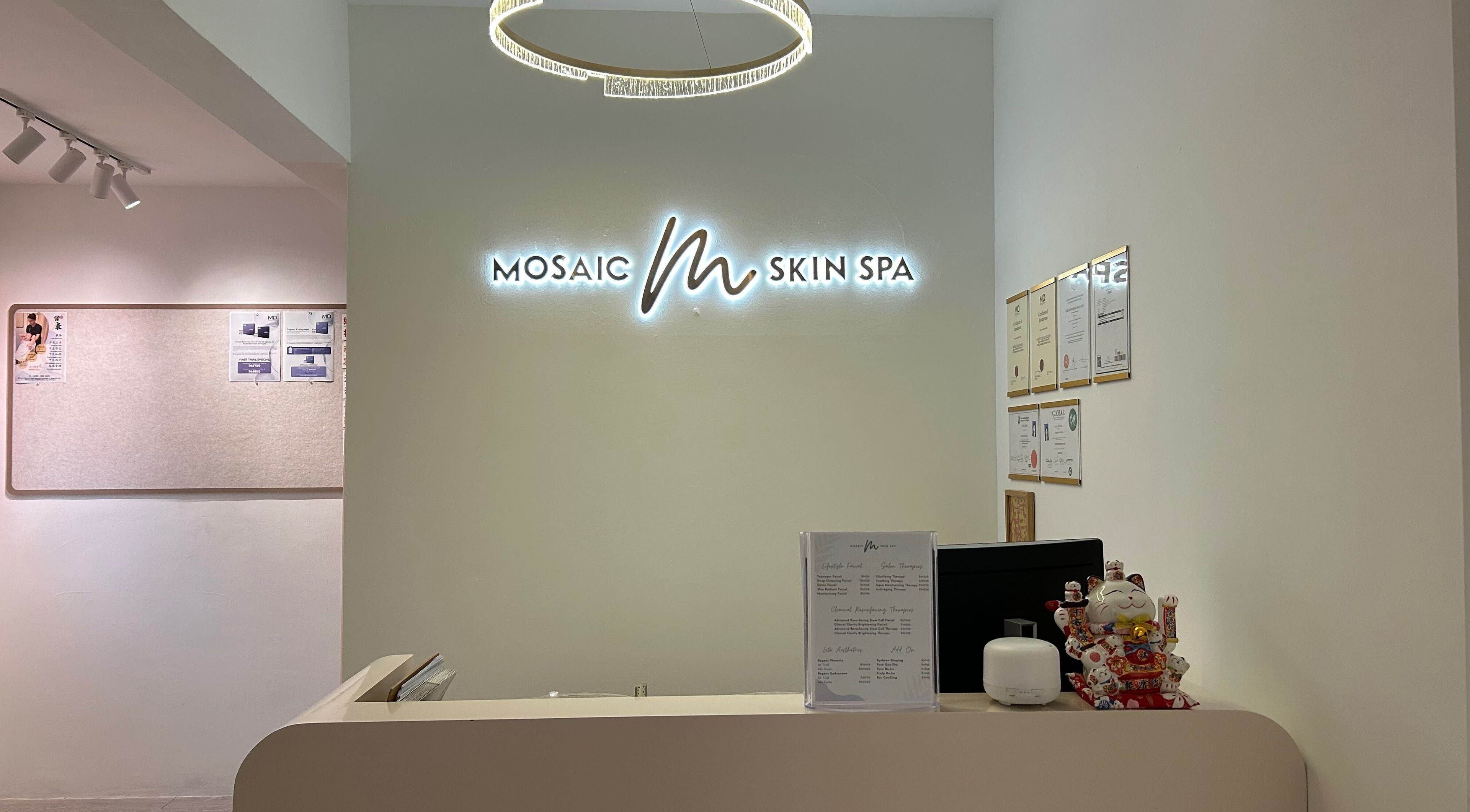 Reception area of Classique de Naturell Beaute Empire, Petaling Jaya, Selangor, MY with spa menu display.