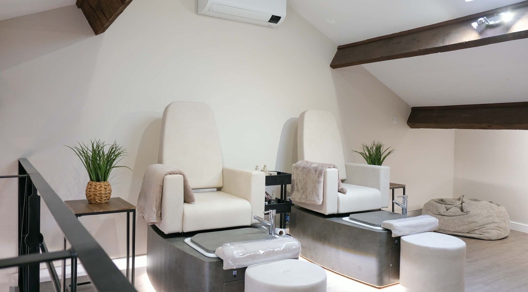 Elegant pedicure chairs at Kaye at Nova in Clitheroe, England, GB. Experience premium foot care in style.