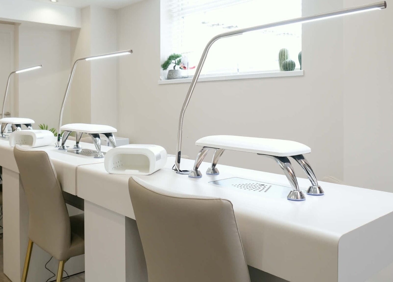 Modern manicure stations at Kaye at Nova, Clitheroe, England, GB, offering premium nail services.