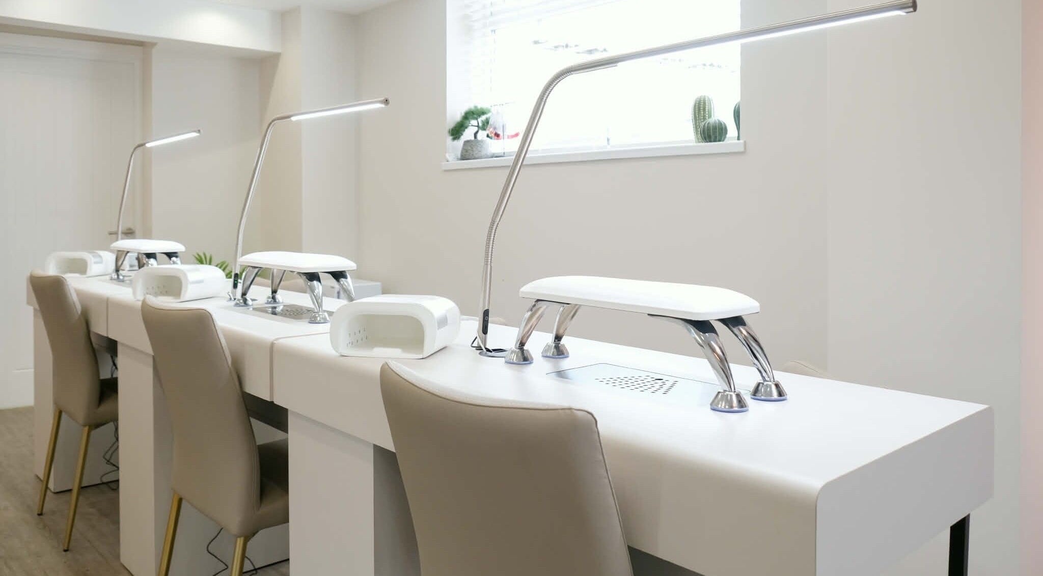 Modern manicure stations at Kaye at Nova, Clitheroe, England, GB, offering premium nail services.