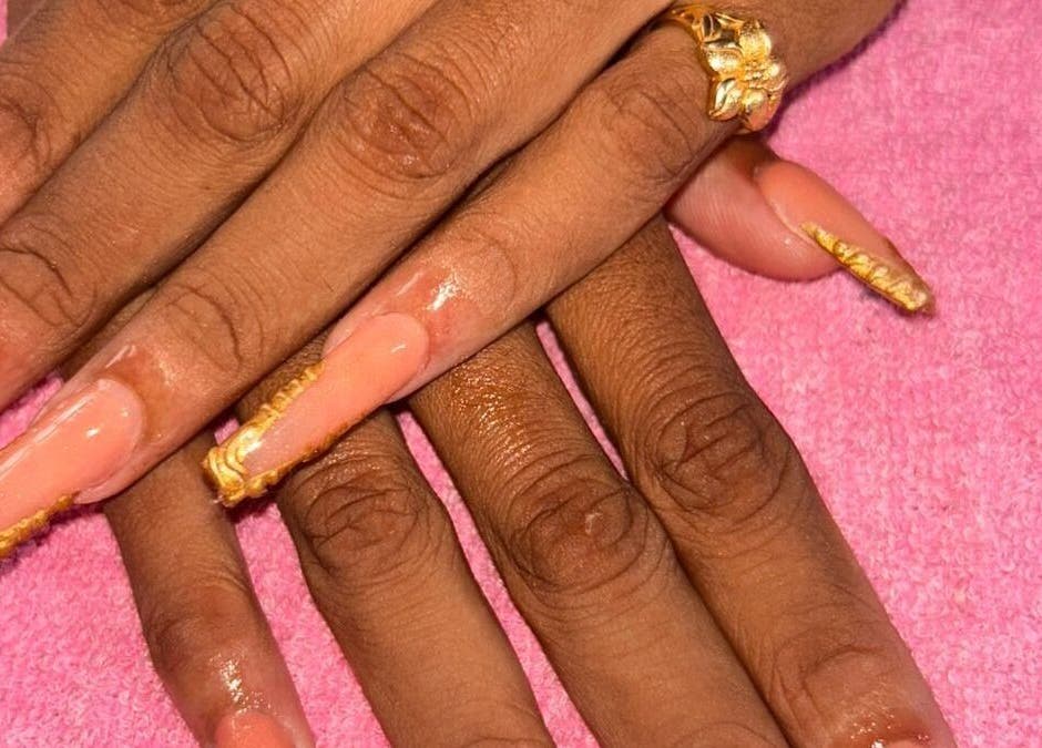 Intricate nail design at Creative Theia, Georgetown, Demerara-mahaica, GY showcasing stylish elegance.