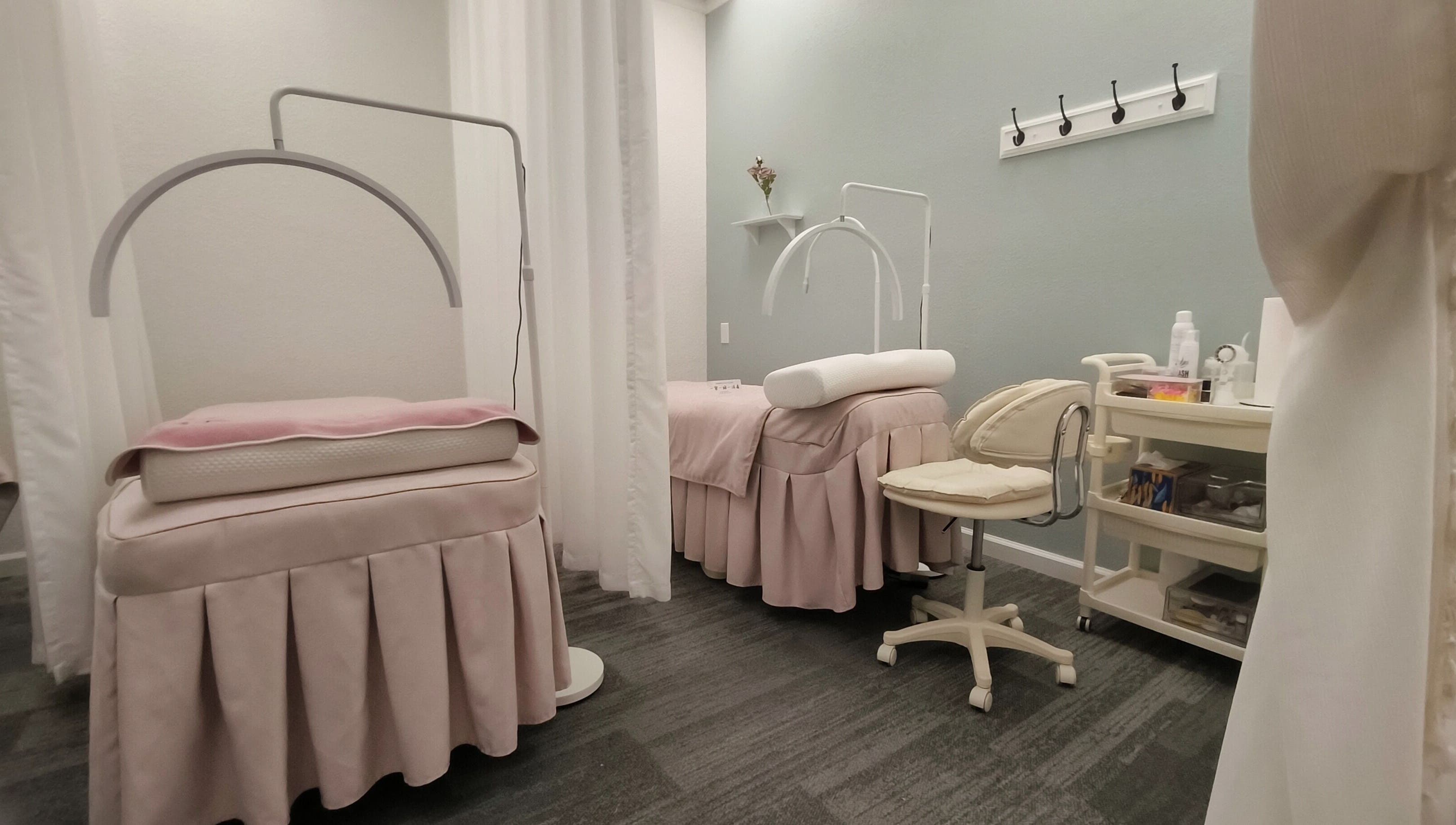 Cozy and elegant treatment room at Catchy EyeDol Lash & Beauty in Fremont, California, US.