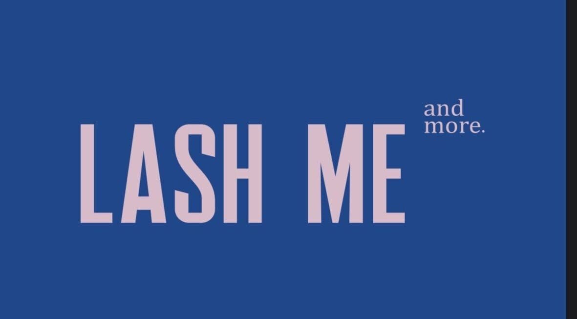 Logo of LASH ME & MORE in Vienna, Virginia, US, set against a vibrant blue background.