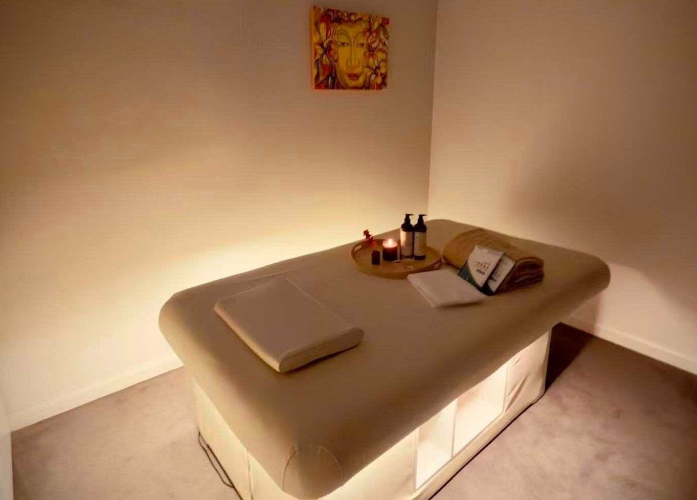 Cozy massage room at Six B Platinum, Zetland, New South Wales, AU with soft lighting and warm ambience.