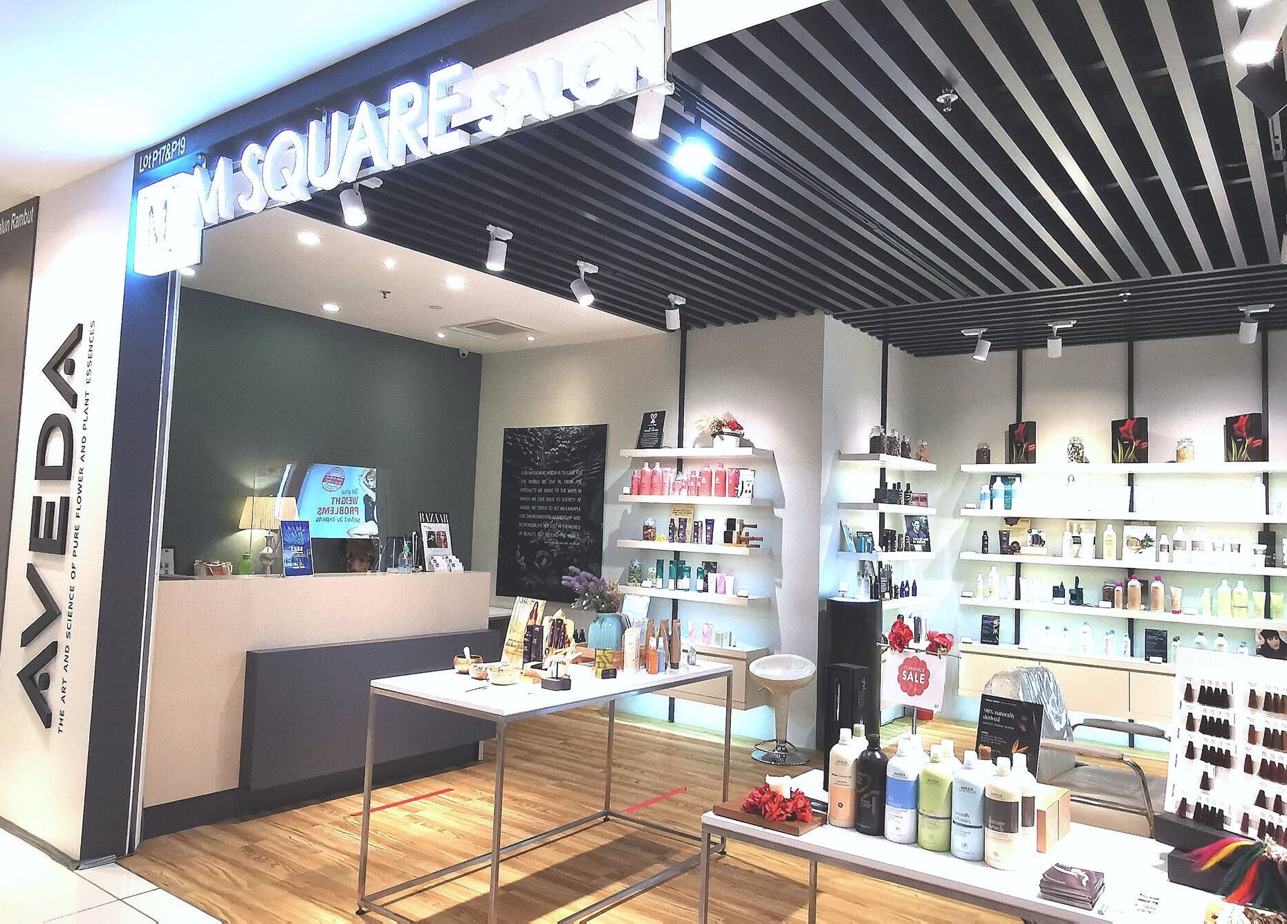 Interior of M SQUARE LIFESTYLE SALON, modern shelves with beauty products in Kuala Lumpur, Wilayah Persekutuan Kuala Lumpur, MY.