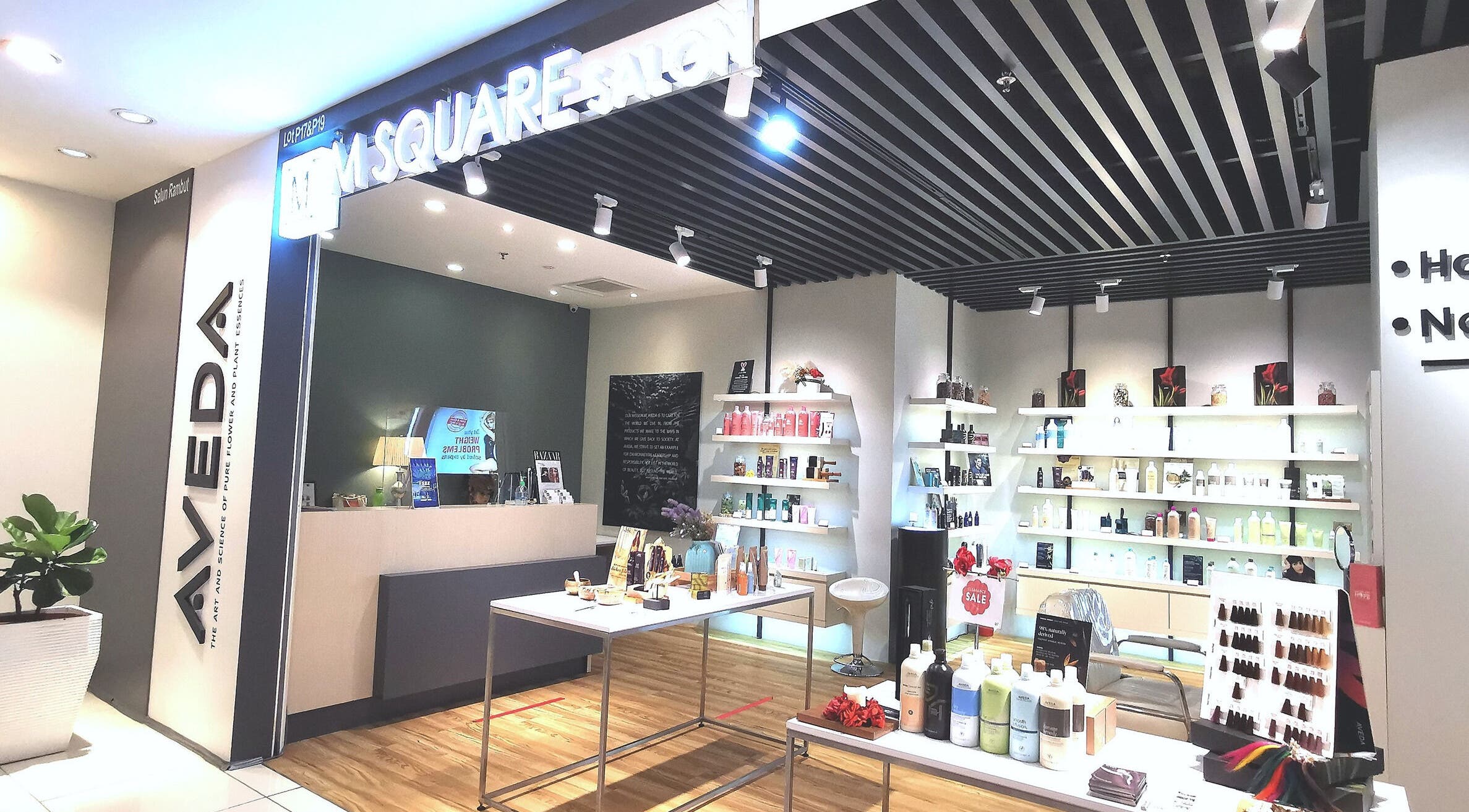 Interior of M SQUARE LIFESTYLE SALON, modern shelves with beauty products in Kuala Lumpur, Wilayah Persekutuan Kuala Lumpur, MY.