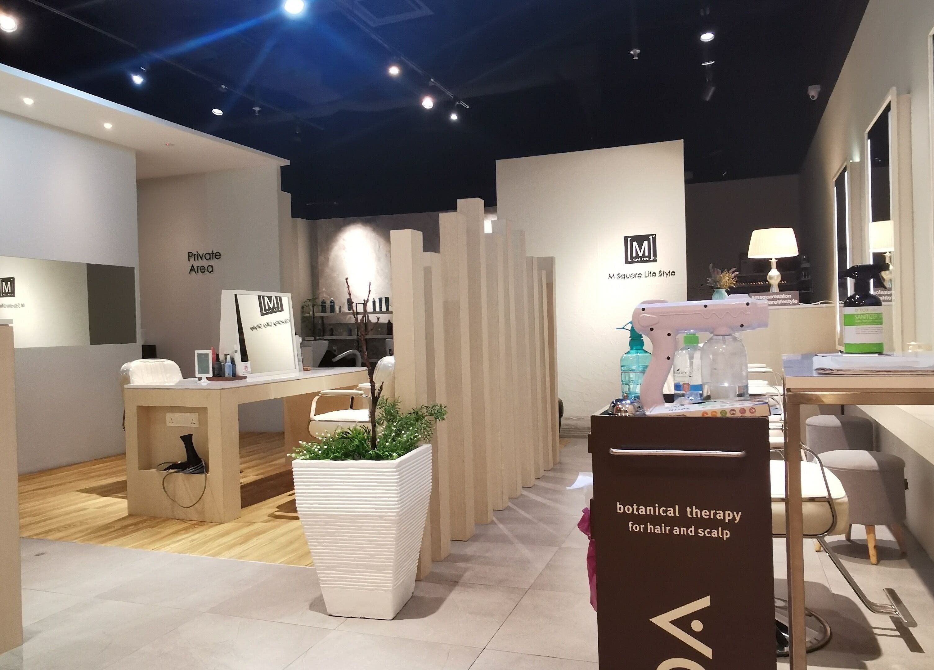 Modern interior of M SQUARE LIFESTYLE SALON in Kuala Lumpur, showcasing stylish salon setup and sleek design.