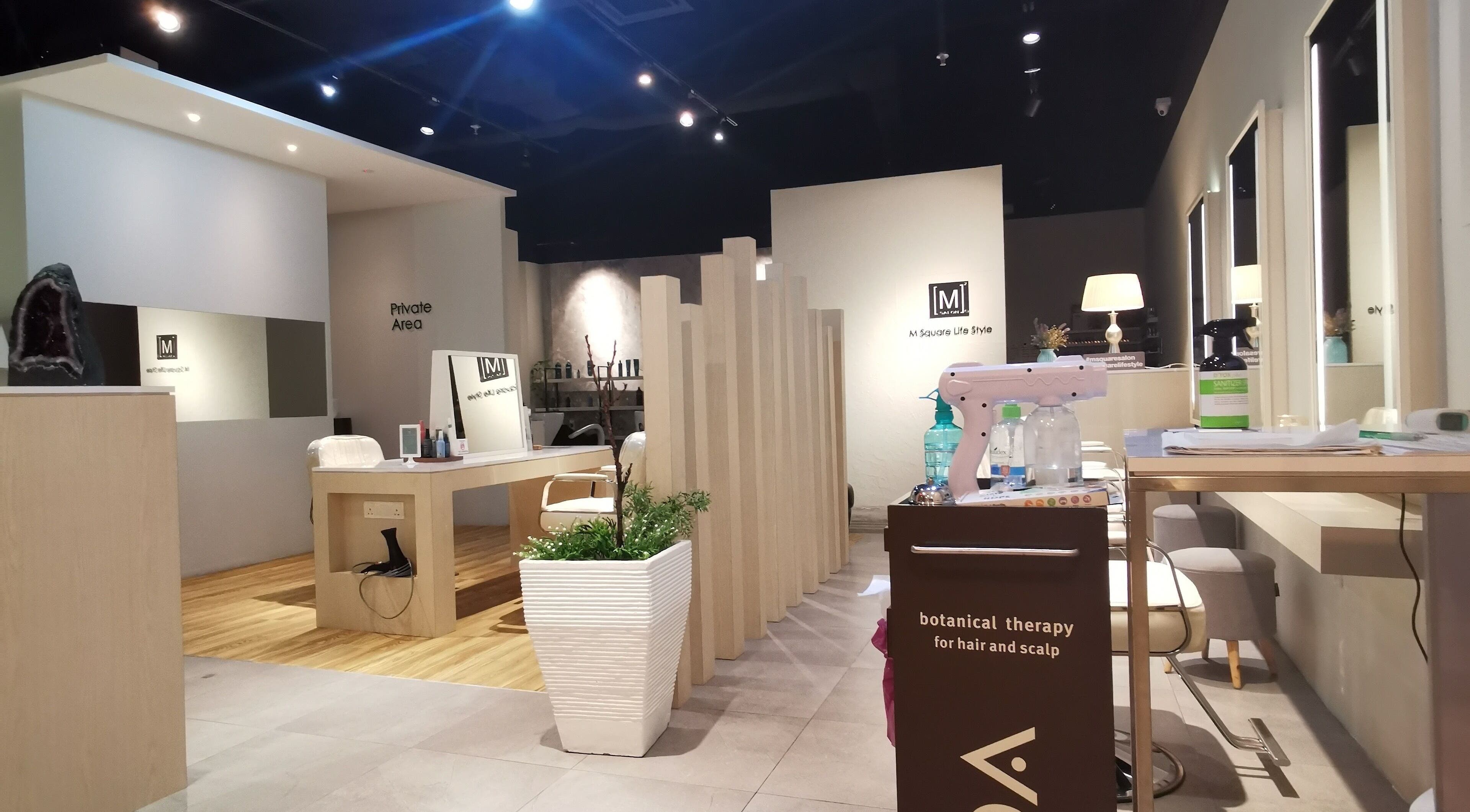 Modern interior of M SQUARE LIFESTYLE SALON in Kuala Lumpur, showcasing stylish salon setup and sleek design.