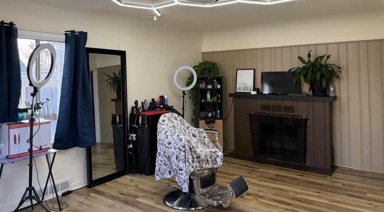 Cozy salon interior at Notorius Blends, Provo, Utah, US with barber chair and decor.