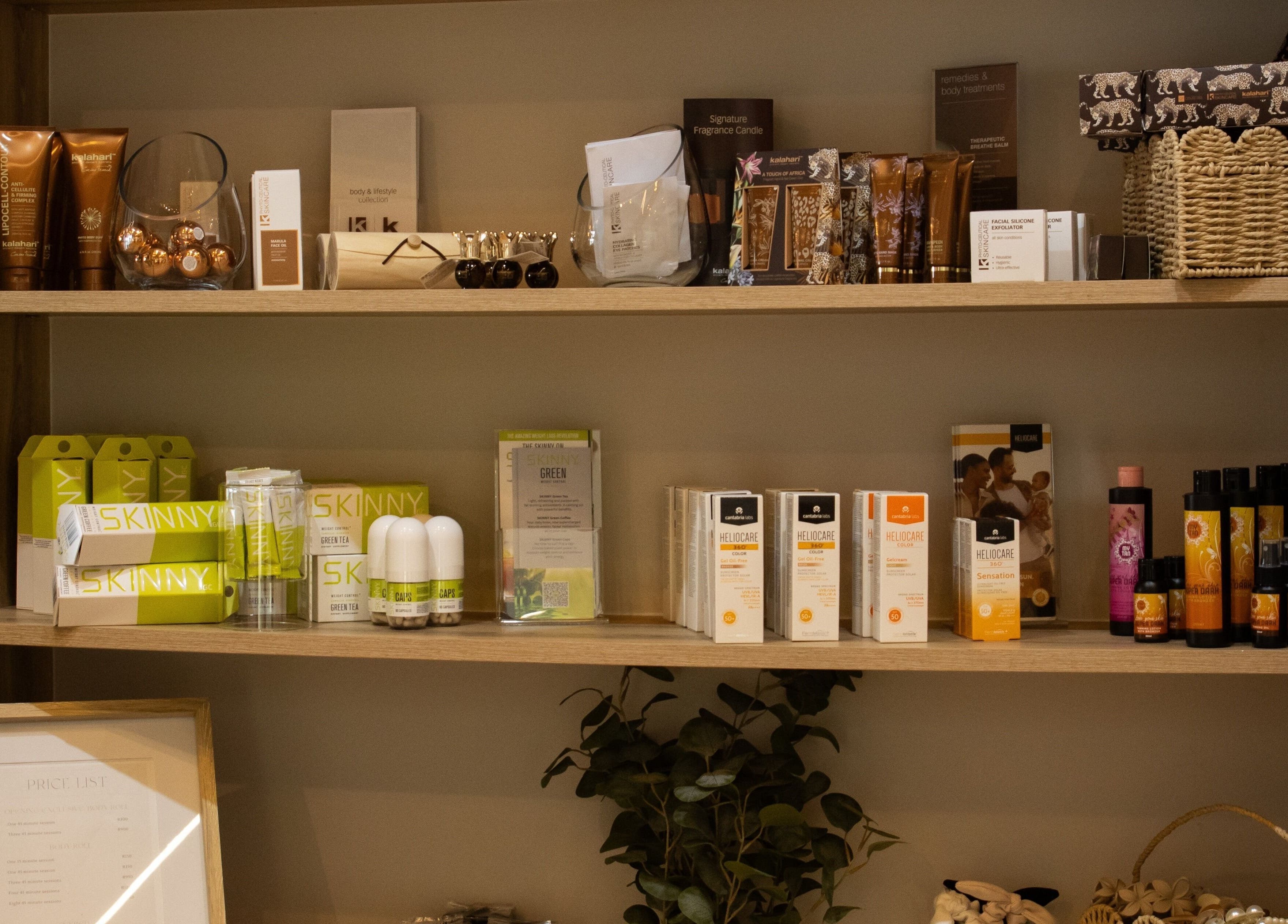 Variety of beauty products on display at Roll Studio, Boksburg, Gauteng, ZA.