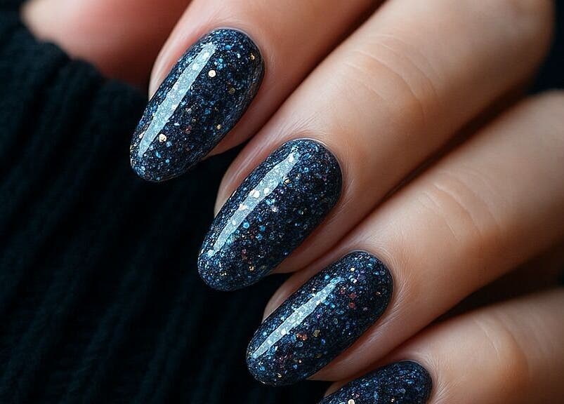 Γυαλιστερά, μπλε νύχια με γκλίτερ από τη BEAUTY DREAMS INSPIRATION, Ηράκλειο, GR.
