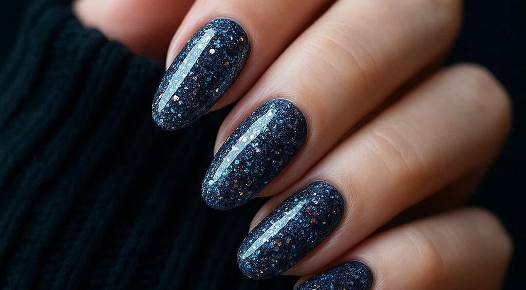 Γυαλιστερά, μπλε νύχια με γκλίτερ από τη BEAUTY DREAMS INSPIRATION, Ηράκλειο, GR.
