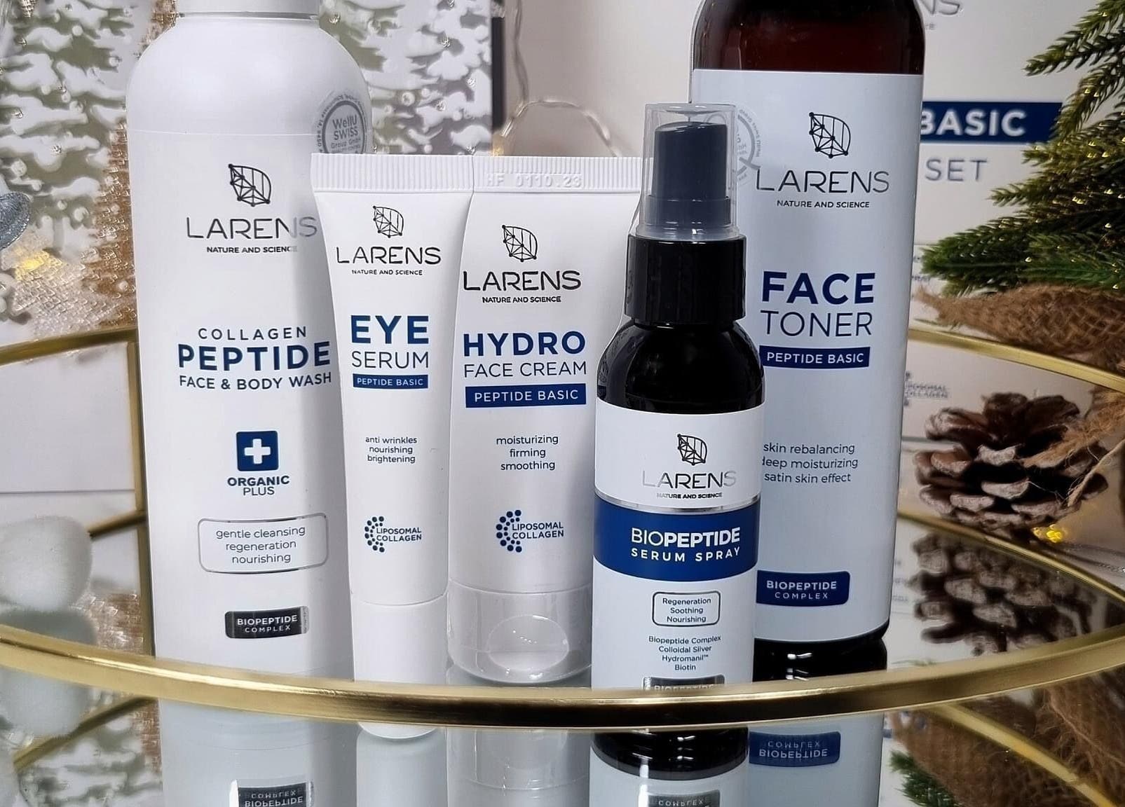 Kosmetyki Larens w Jojo’s Beauty by Joanna Stachowska, Northampton, England, GB na eleganckiej półce.