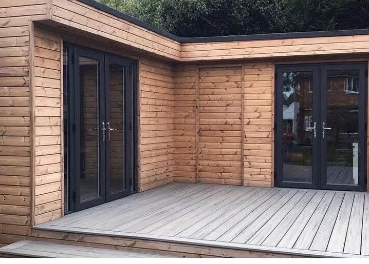 Outdoor wooden deck and structure at Raine Beauty, Birmingham, England, GB.