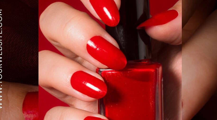Close-up of vibrant red manicure at Amara Nails and Beauty, Drogheda, County Louth, IE.