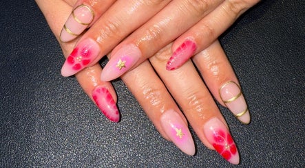 Stylish pink nail art with gold accents at Nails By SHTB, Wick, Scotland, GB.