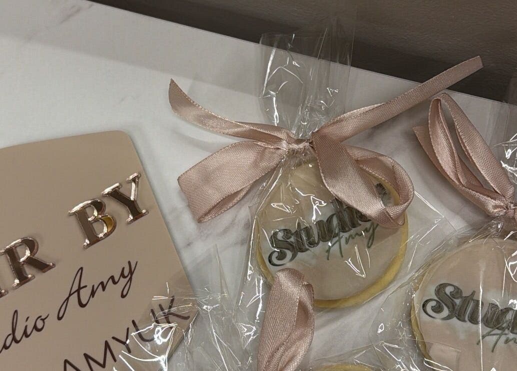 Studio Amy branded treats and sign at Chester-le-street, England location.