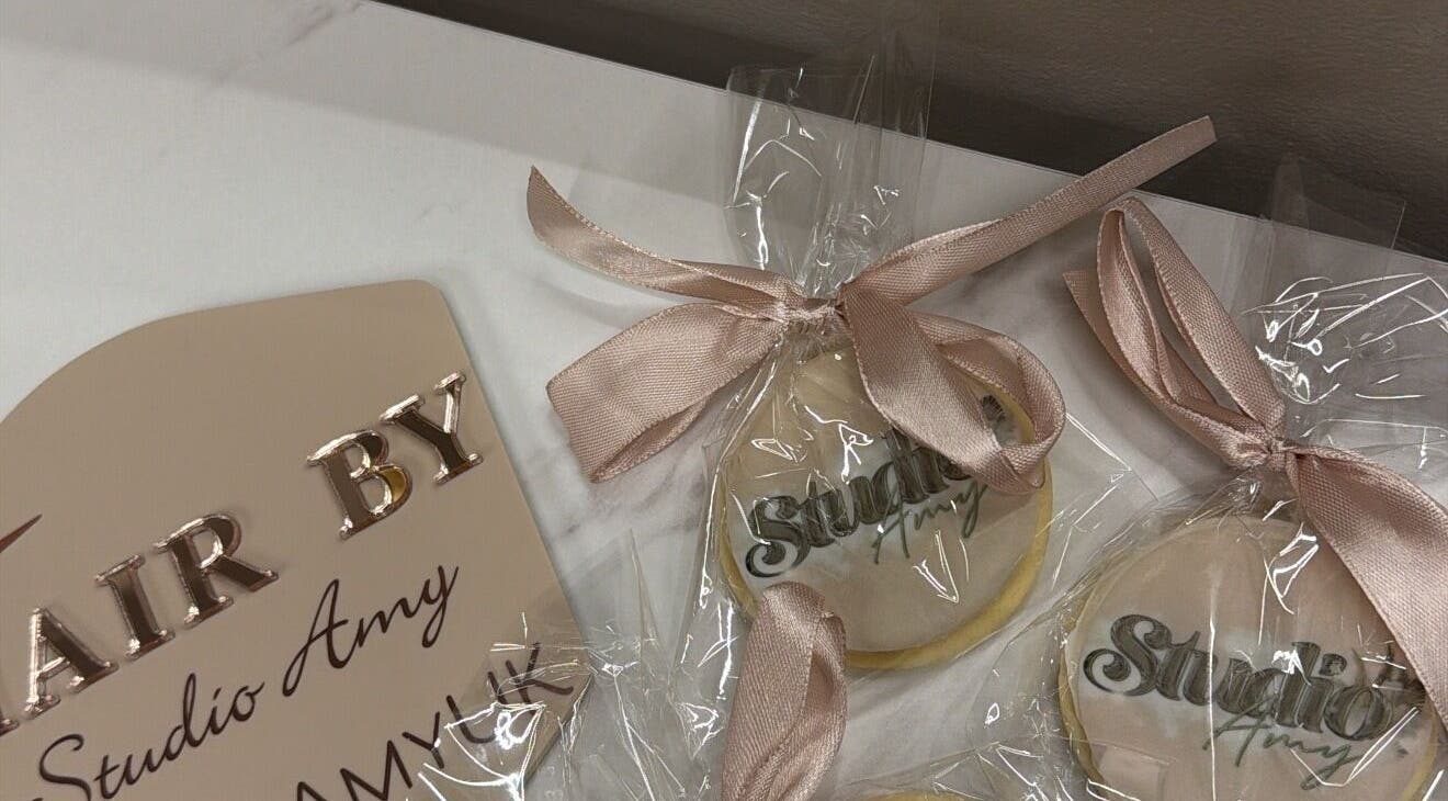 Studio Amy branded treats and sign at Chester-le-street, England location.