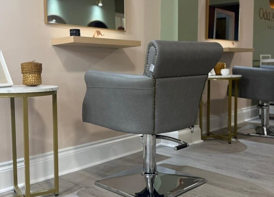 Modern salon chairs at Red Rabbit Barber, Langley Moor, England, GB. Sleek design with elegant decor.