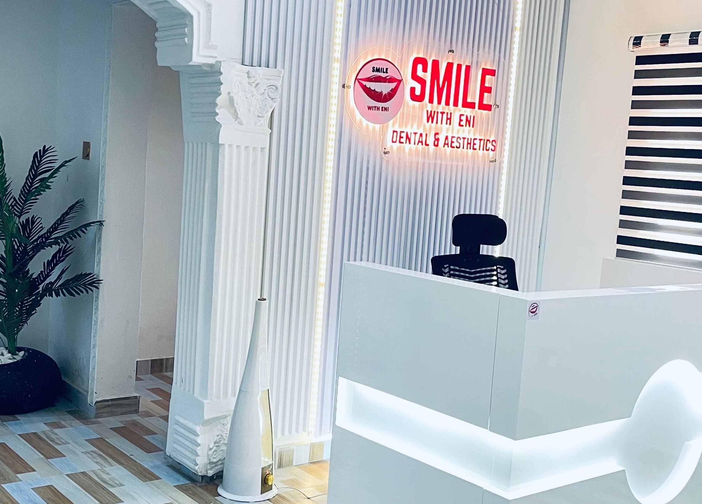 Reception area at Smile with Eni Aesthetic Clinic, Lagos, Lagos, NG, featuring modern decor.