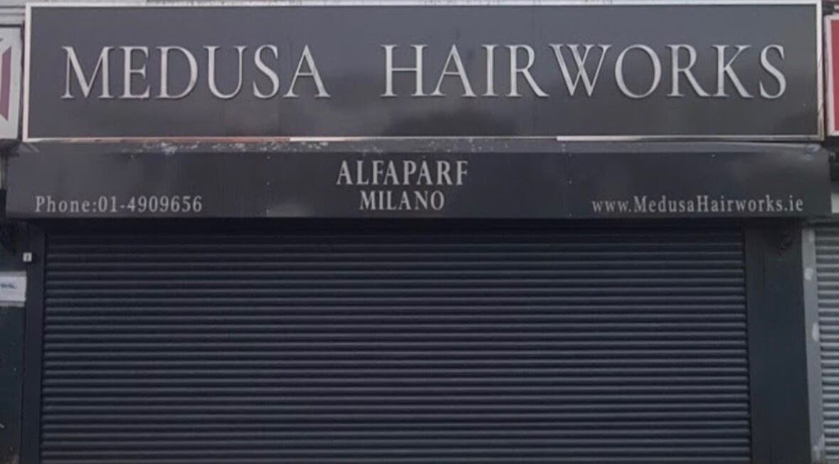 Blushandbrowstudio entrance in Dublin, County Dublin, IE with sleek black facade and signage.