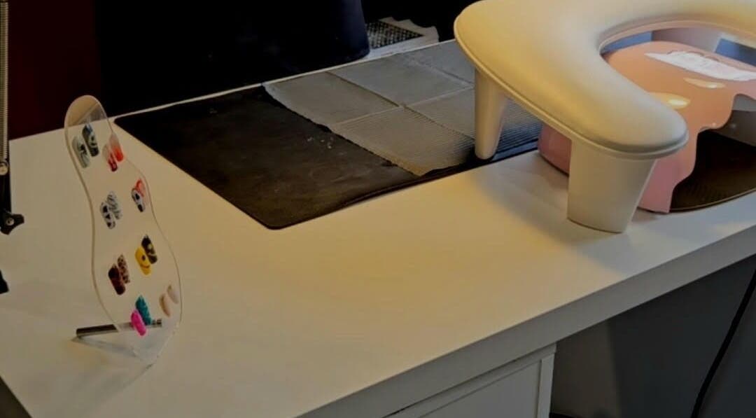 Elegant nail station setup at Polished By V in Yanchep, Western Australia, AU showcasing nail color options.