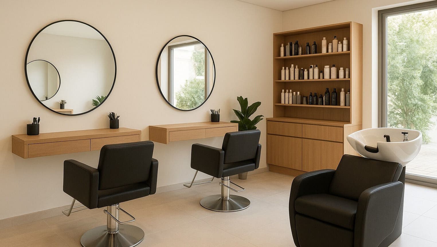 Espaço luxuoso de beleza em Leia Santos, Rio Grande Do Sul, BR, com cadeiras e espelhos modernos.