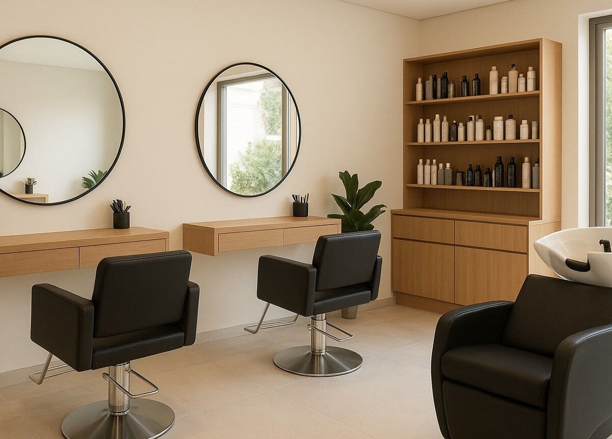 Espaço luxuoso de beleza em Leia Santos, Rio Grande Do Sul, BR, com cadeiras e espelhos modernos.