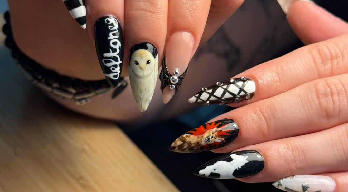 Artistic, themed nail designs at Glossy Babe, Wakefield, England, GB, showcasing unique artistic style.