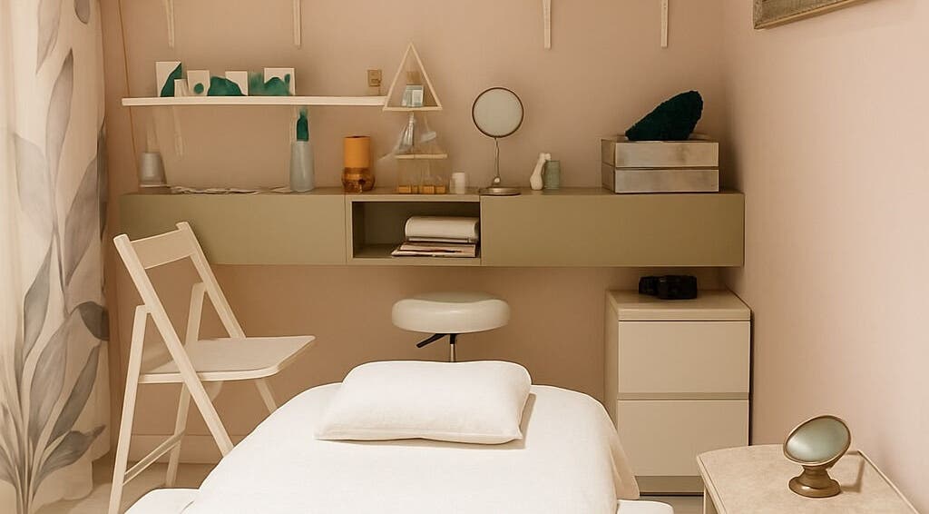 Stanza spa tranquilla a Nails_Lab, Faenza, Emilia-romagna, IT con arredo elegante e letto relax.