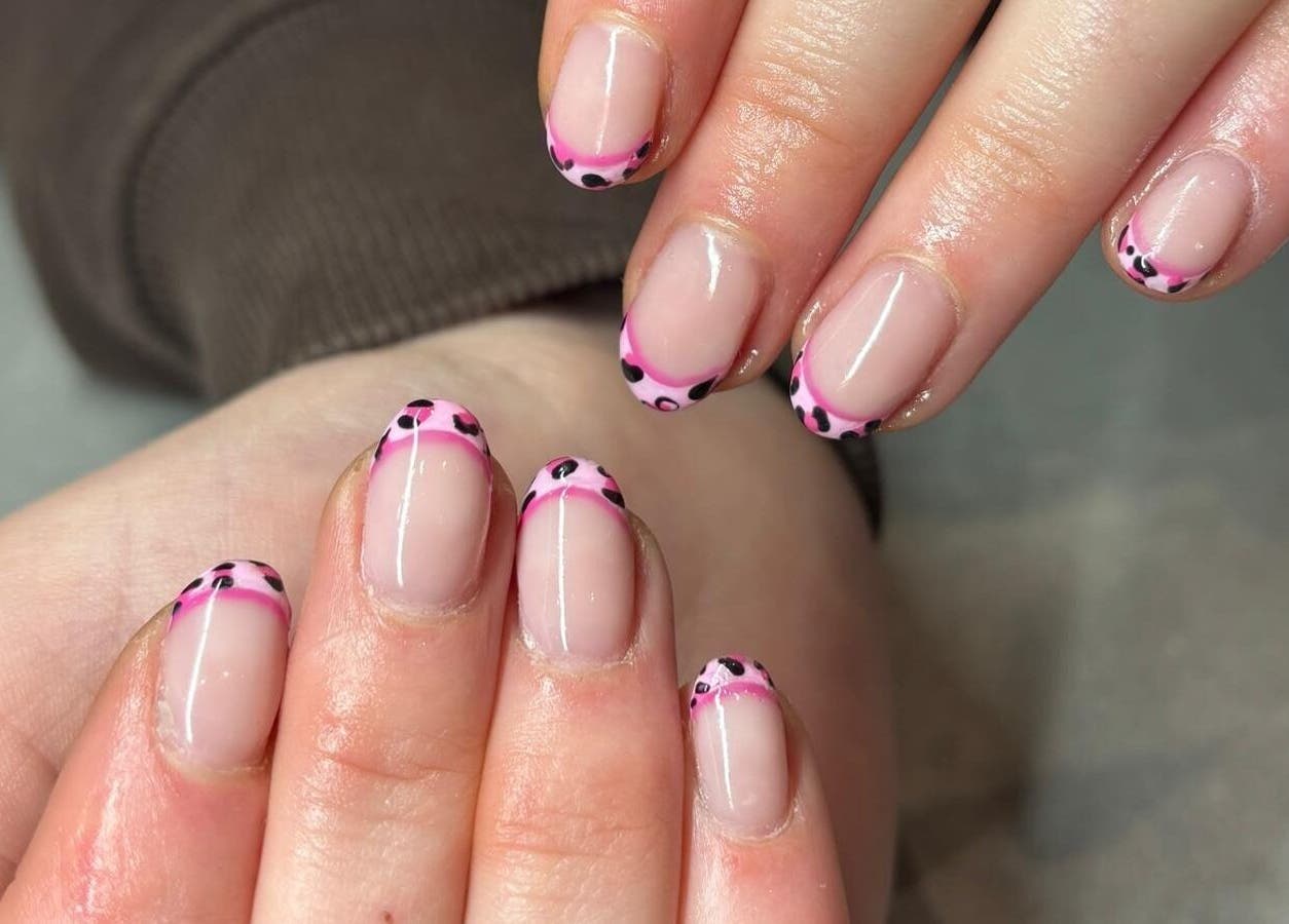 Pink and black nail art at NailsbyFrankie, Bognor Regis, England, GB, showcasing stylish manicure design.