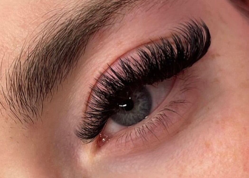 Close-up of elegant eyelash extensions at Beauté by s, Wilmslow, England, GB showcasing detailed lash artistry.