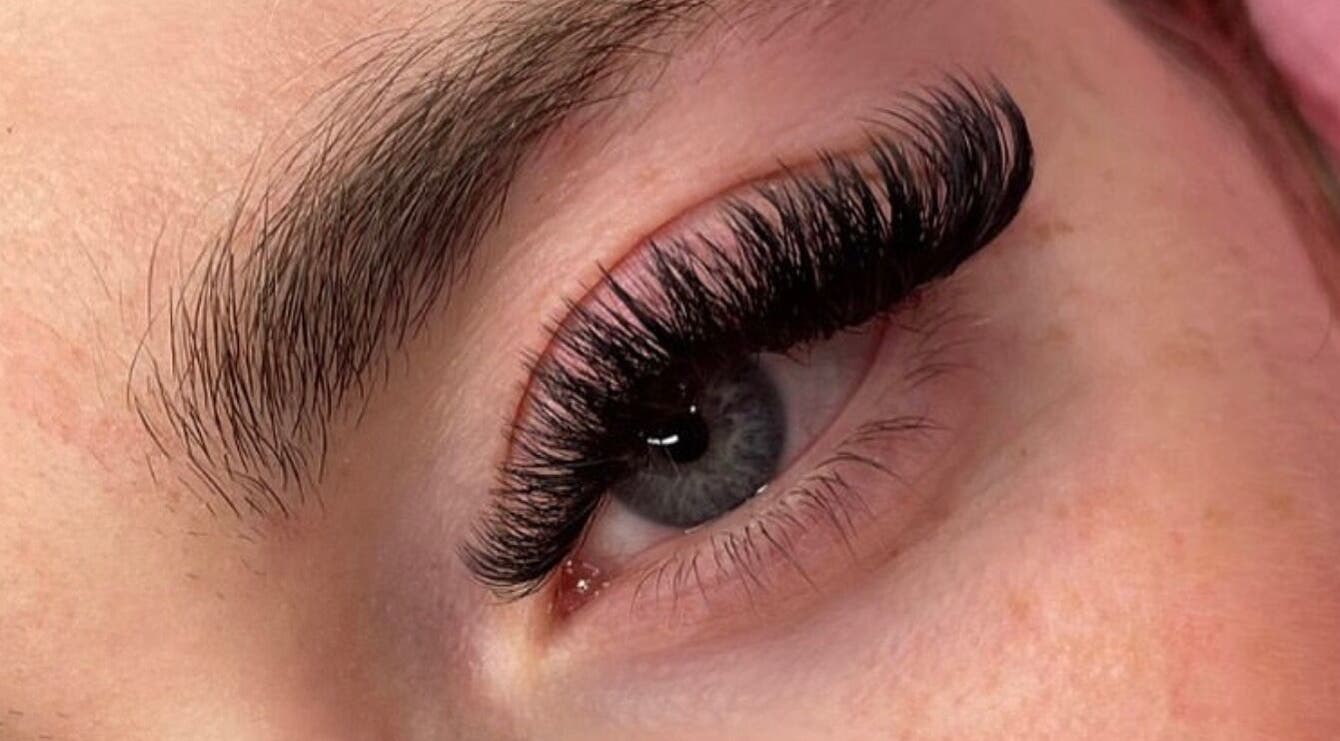 Close-up of elegant eyelash extensions at Beauté by s, Wilmslow, England, GB showcasing detailed lash artistry.