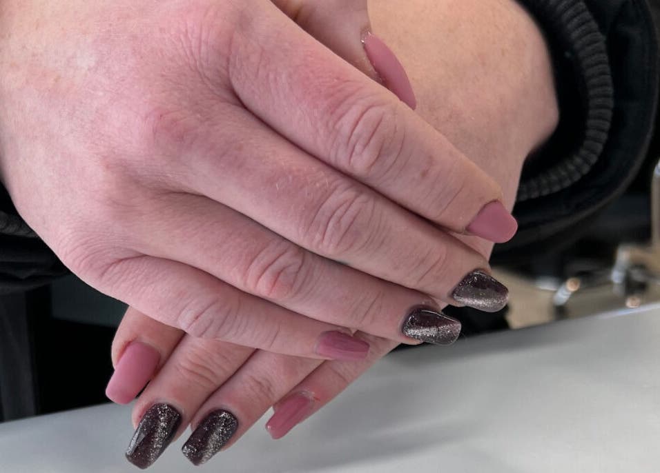 Beautiful nail art at The Nail Cabin - Muskoka, Huntsville, Ontario, CA showcasing glittery design.