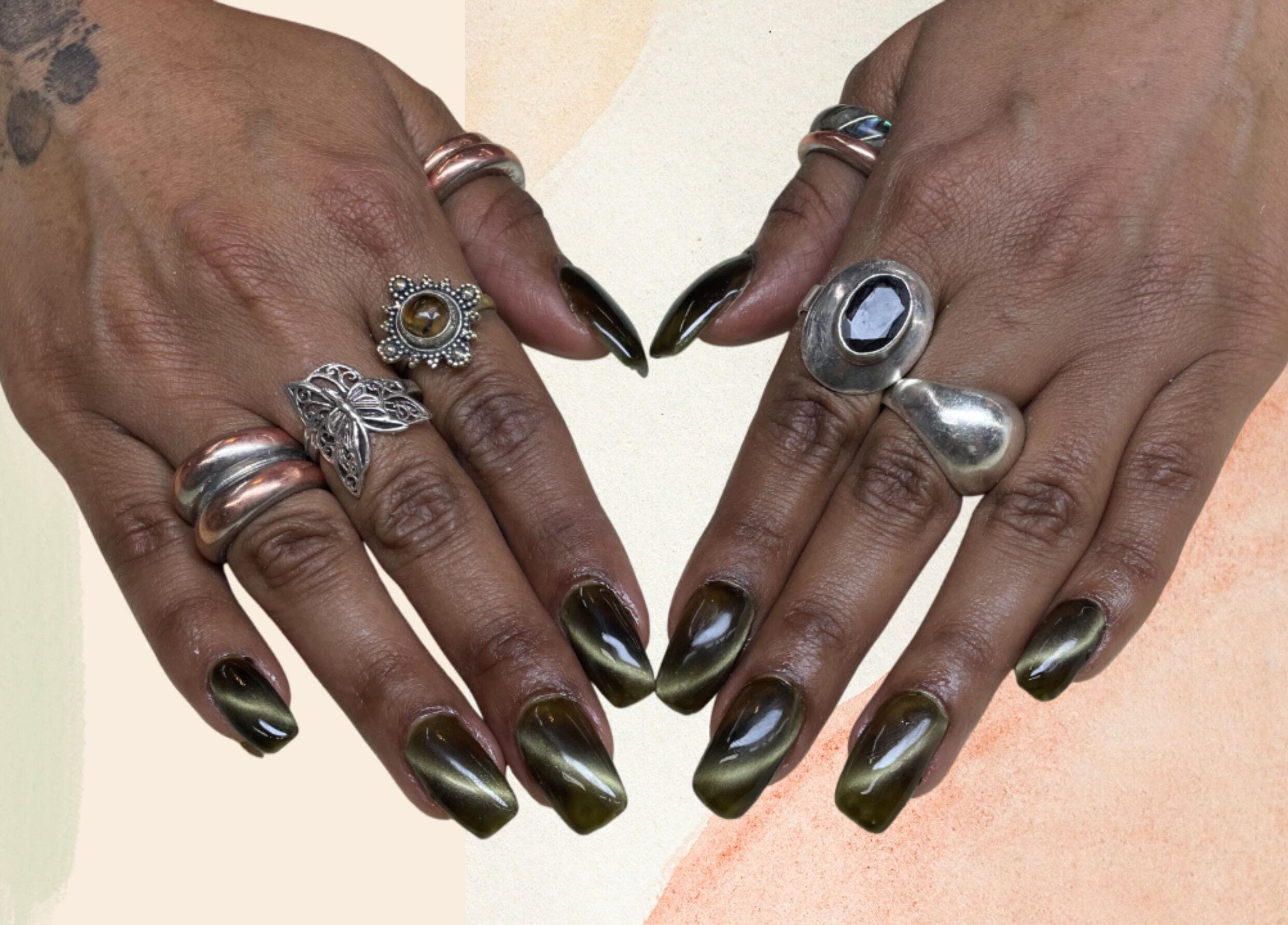 Stylish nails with rings and tattoos at The Nail Cabin - Muskoka, Huntsville, Ontario, CA.