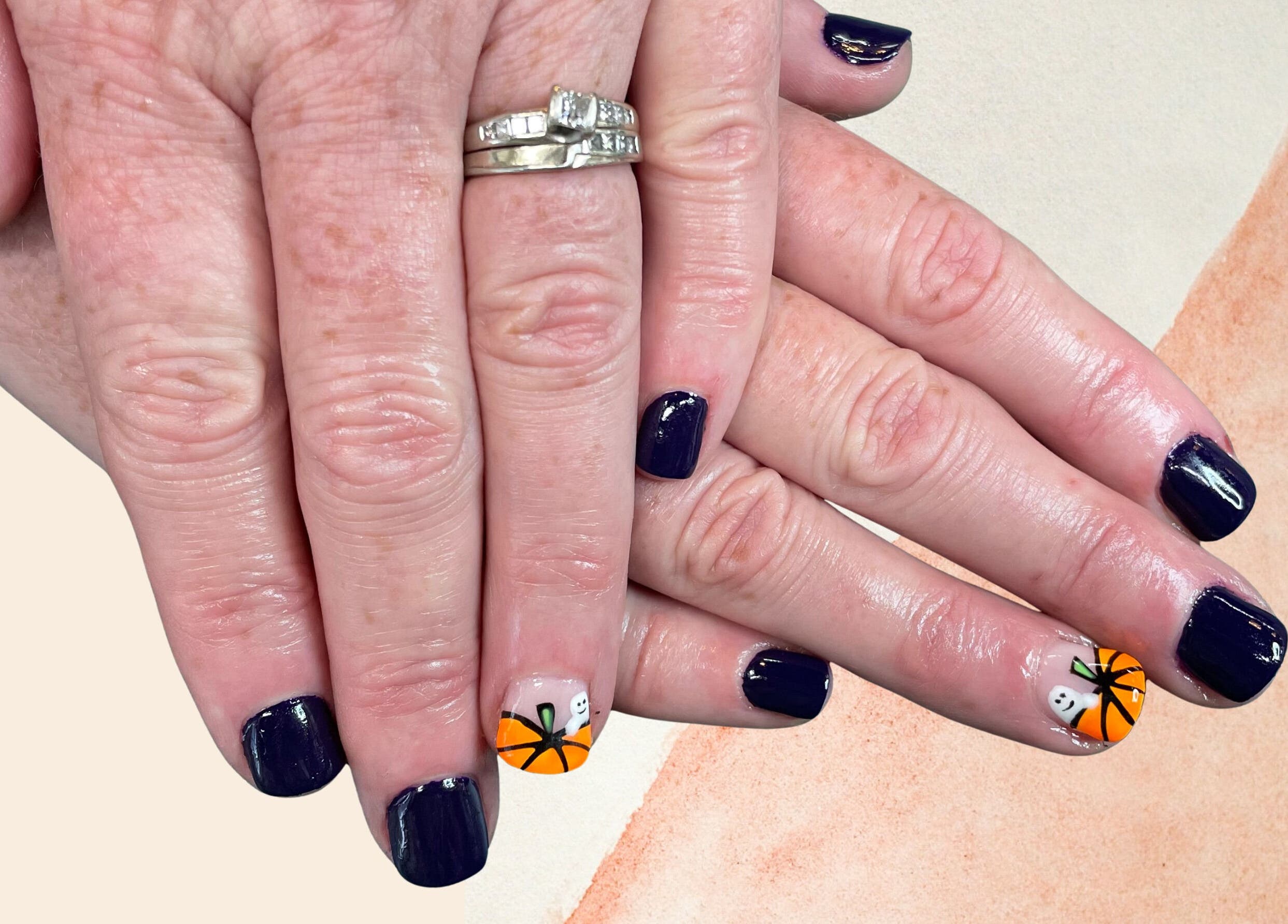 Elegant Halloween-themed nail art at The Nail Cabin - Muskoka, Huntsville, Ontario, CA.