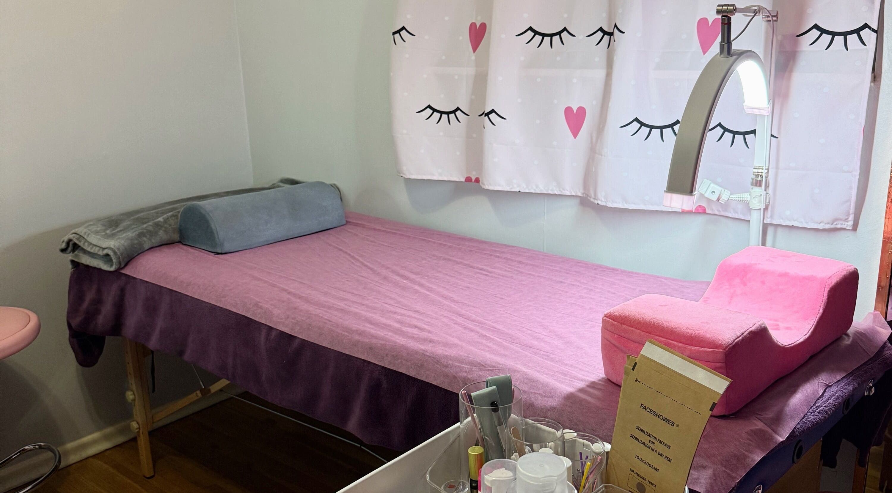 Frances Lash & Brows Nort Van beauty station with pink decor in Vancouver, British Columbia, CA.