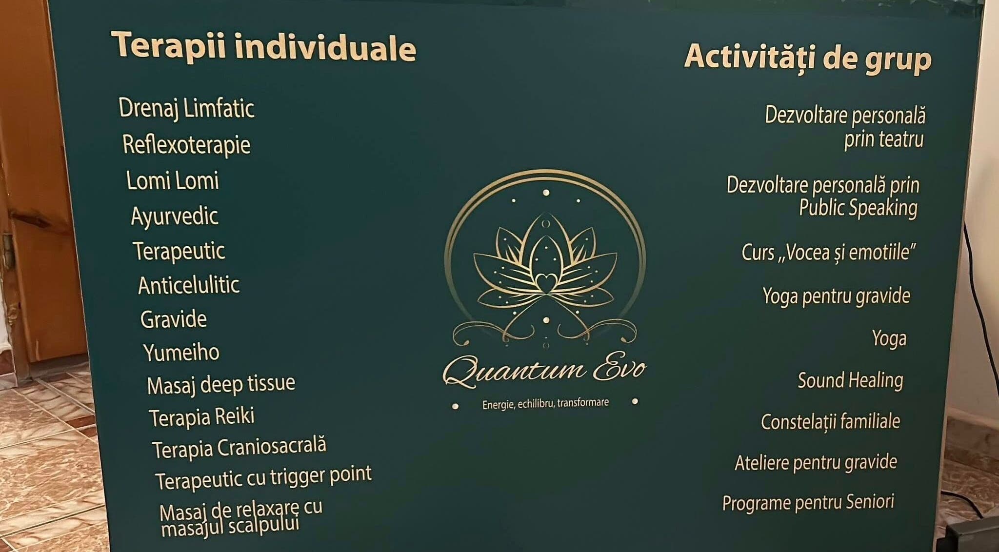 List of individual and group therapies at QuantumEvo in Brașov, Județul Brașov, RO.