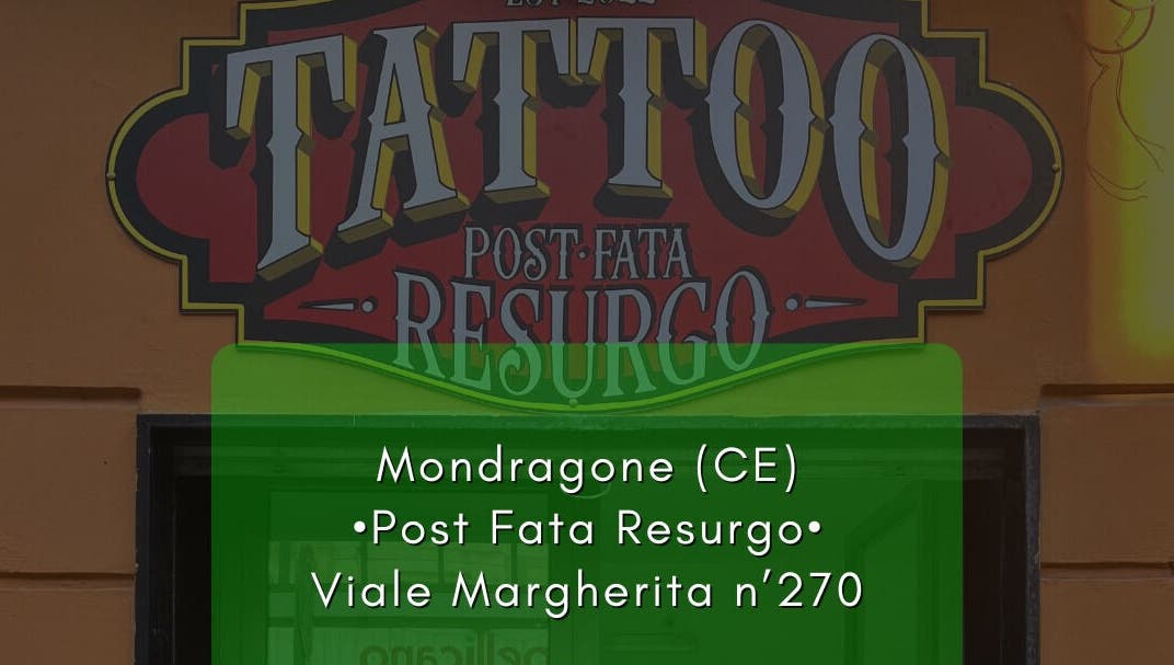 Insegna del salone Post Fata Resurgo a Mondragone, Campania, IT.