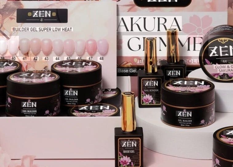 Variety of Zen nail products at Da Vi Nails, San Antonio, Texas, US, featuring gel and polish options.