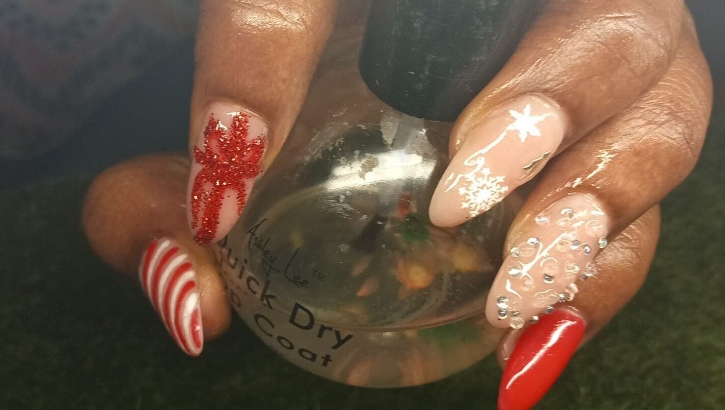 Close-up of festive nail art by Professional Pedicures by Kerry, San Juan, San Juan-laventille Regional Corporation, TT.