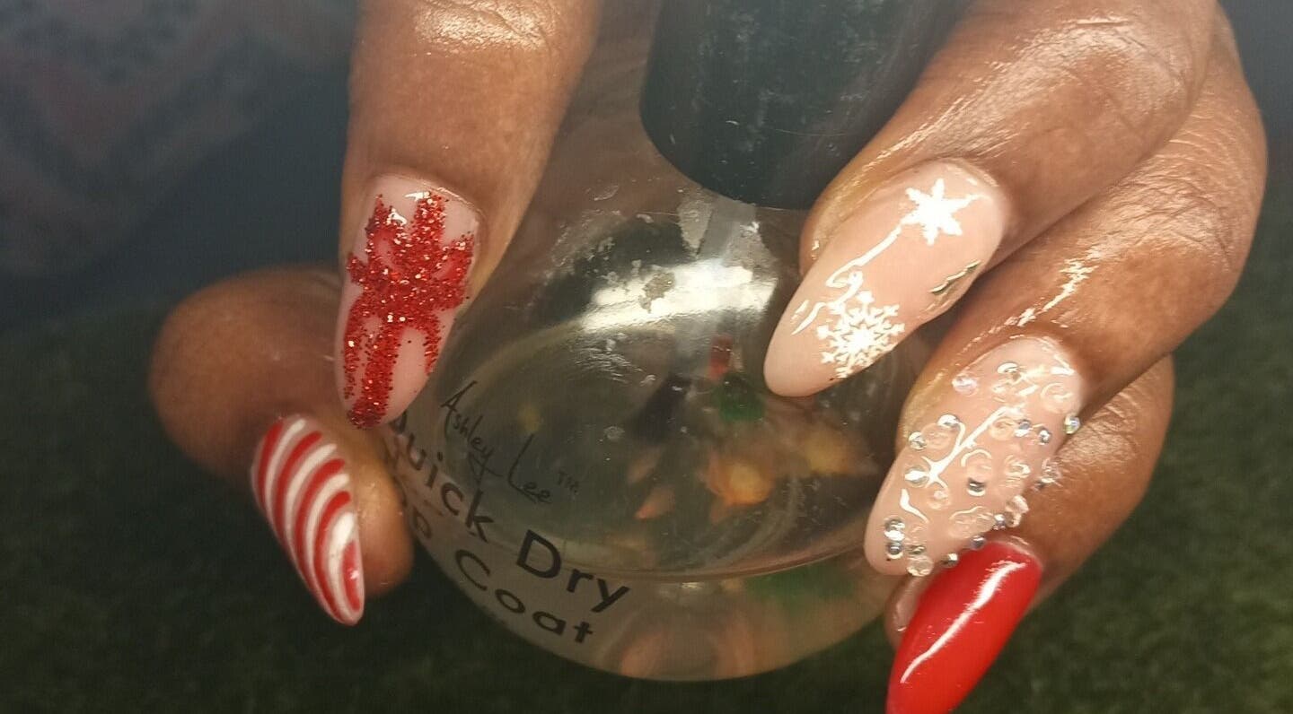 Close-up of festive nail art by Professional Pedicures by Kerry, San Juan, San Juan-laventille Regional Corporation, TT.