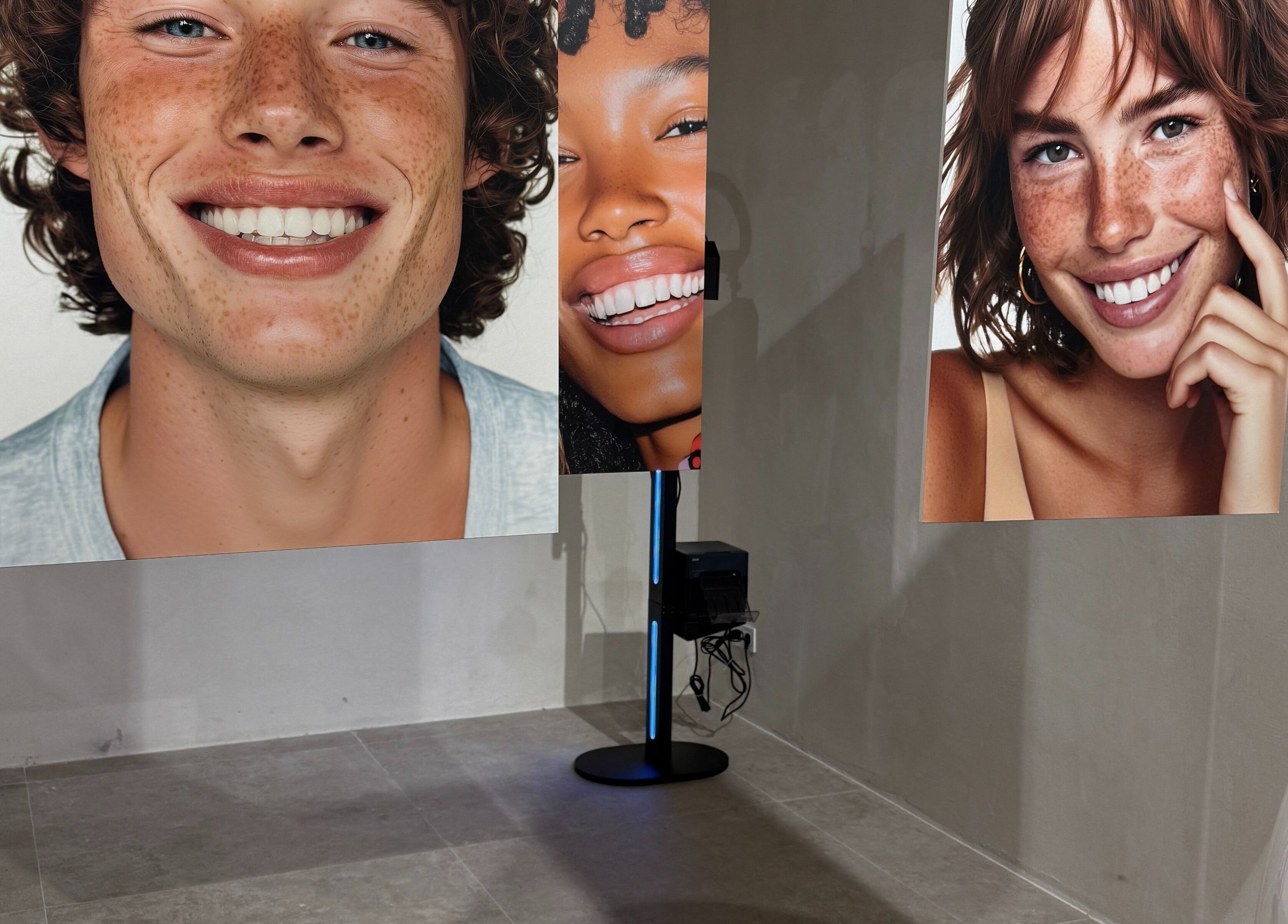 Imágenes de sonrisas vibrantes en Glow White, Barcelona, Catalunya, ES, destacando felicidad y cuidado dental.