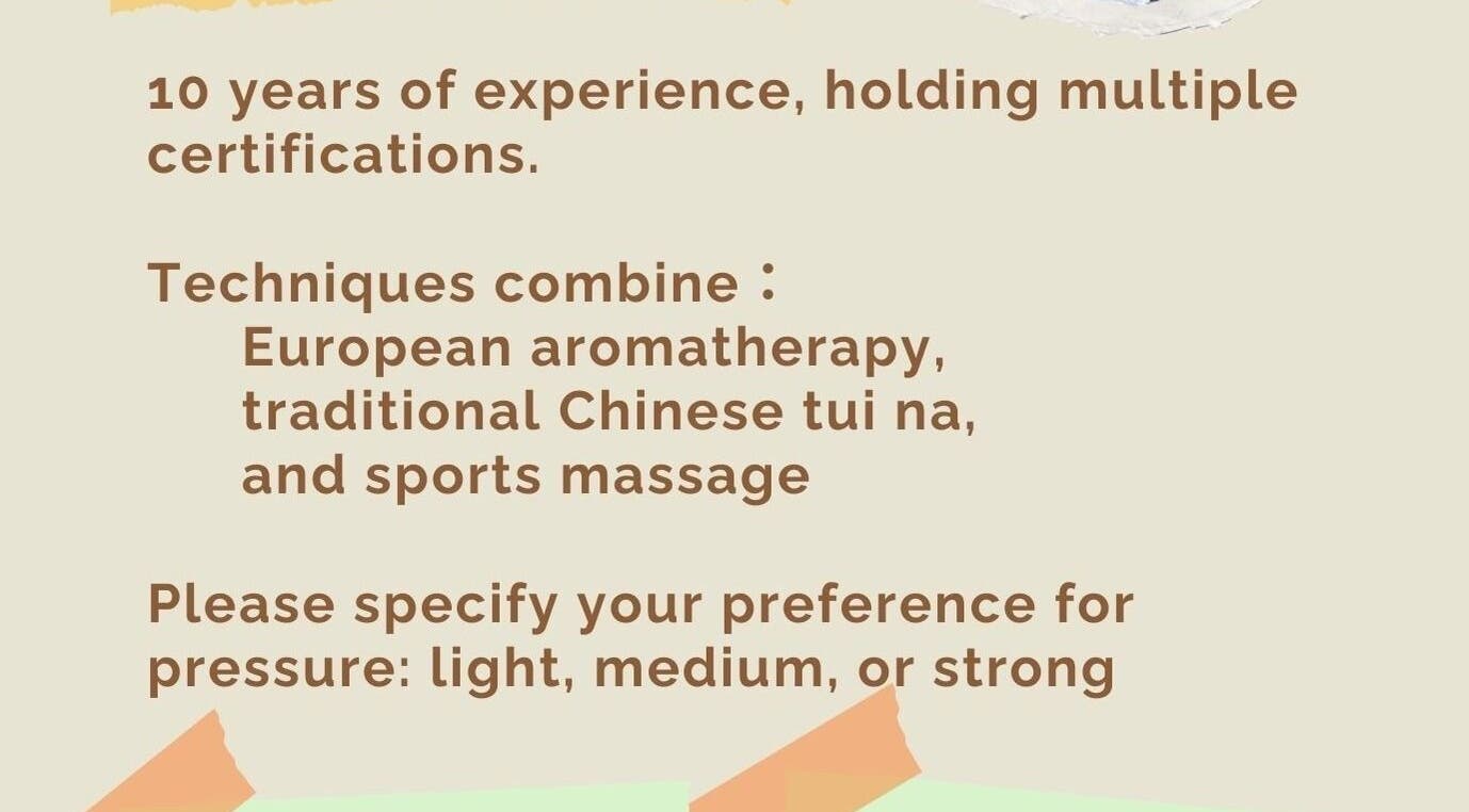 Experience and massage techniques at Harmony River Studio, Auckland, NZ, blending aromatherapy and tui na.