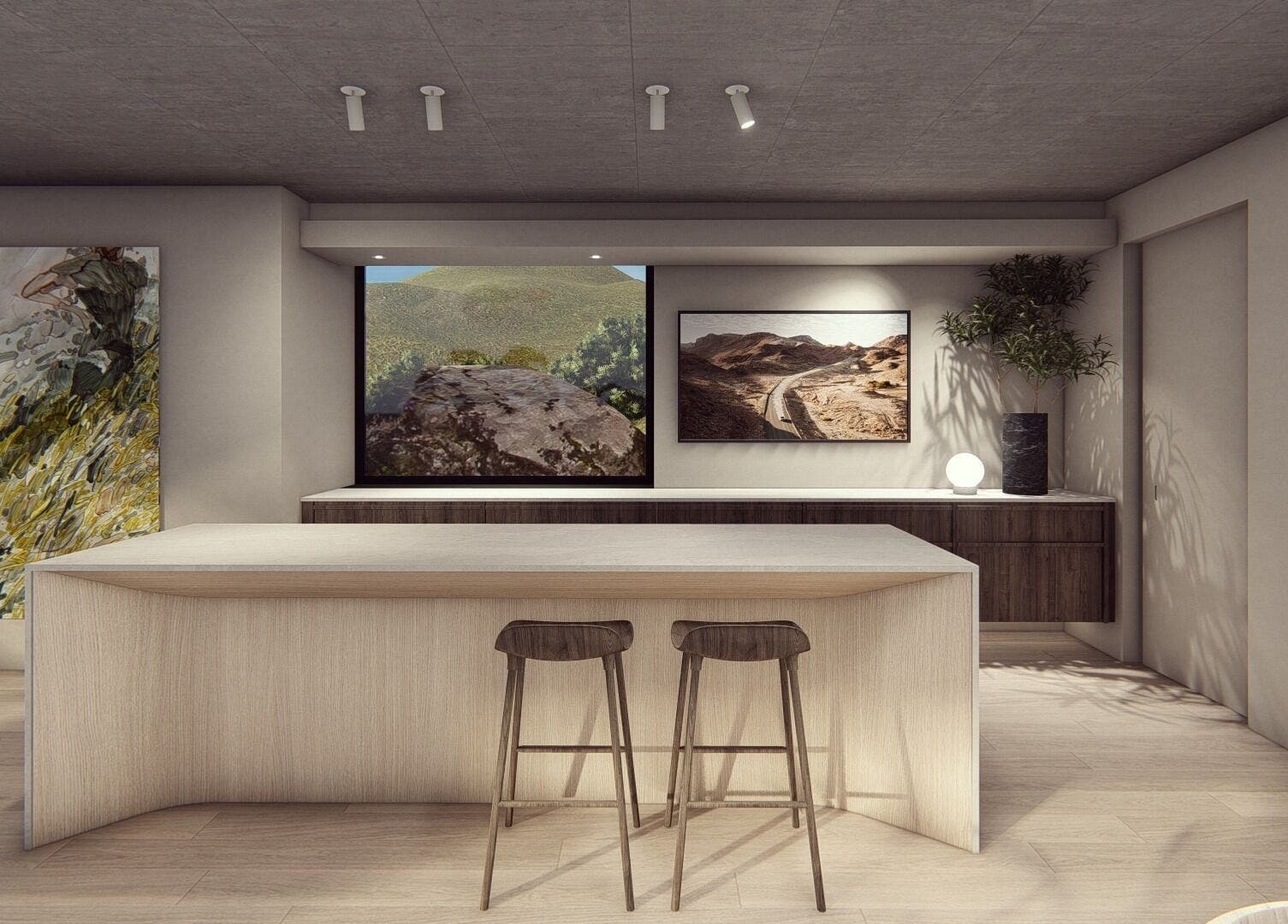 Elegant spa interior at The Masseur Guys, Cape Town, Western Cape, ZA features minimalist design and nature art.