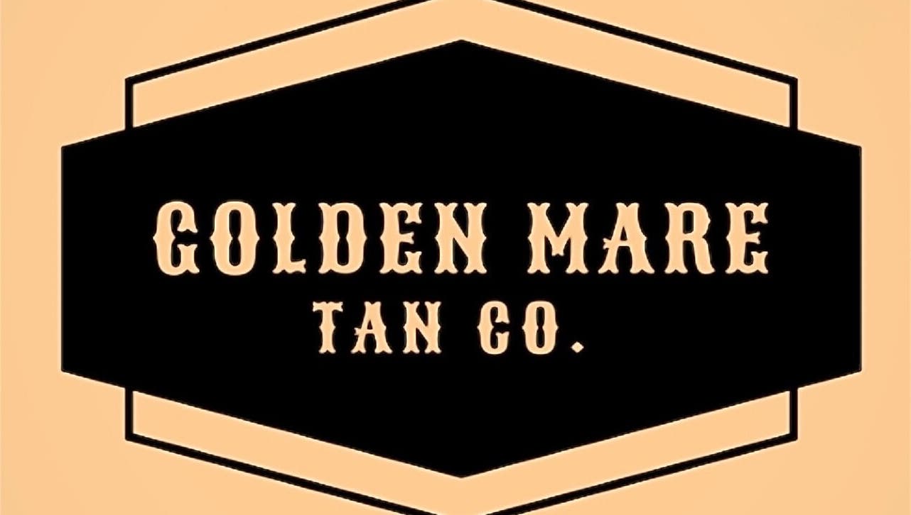 Logo of Golden Mare Tan Co. located in Shawnee, Oklahoma, US. Elegant design with bold lettering.