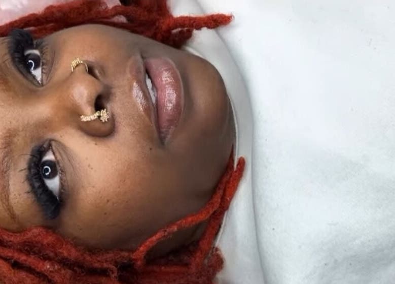 Close-up of a woman's enhanced eyelashes at B’LuxRoseLashesllc, Orlando, Florida, US.